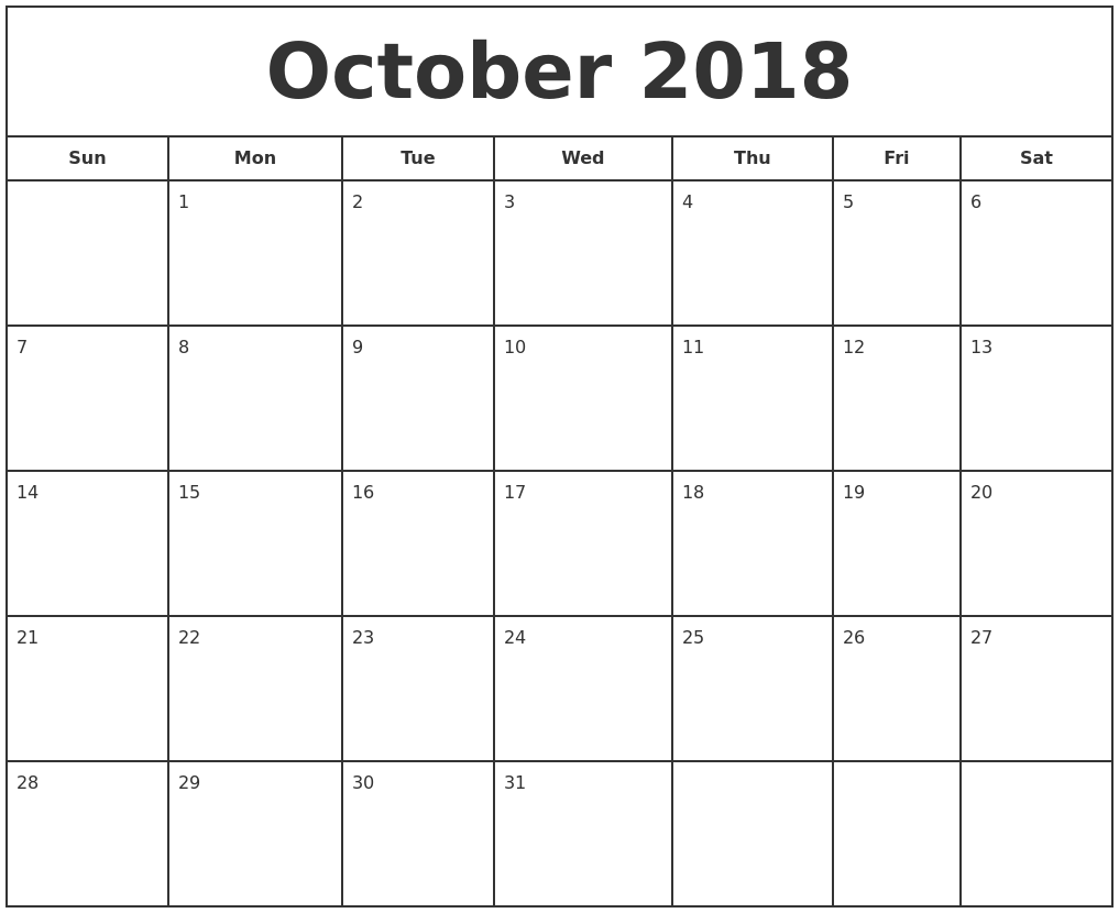 Free October 2018 Calendar