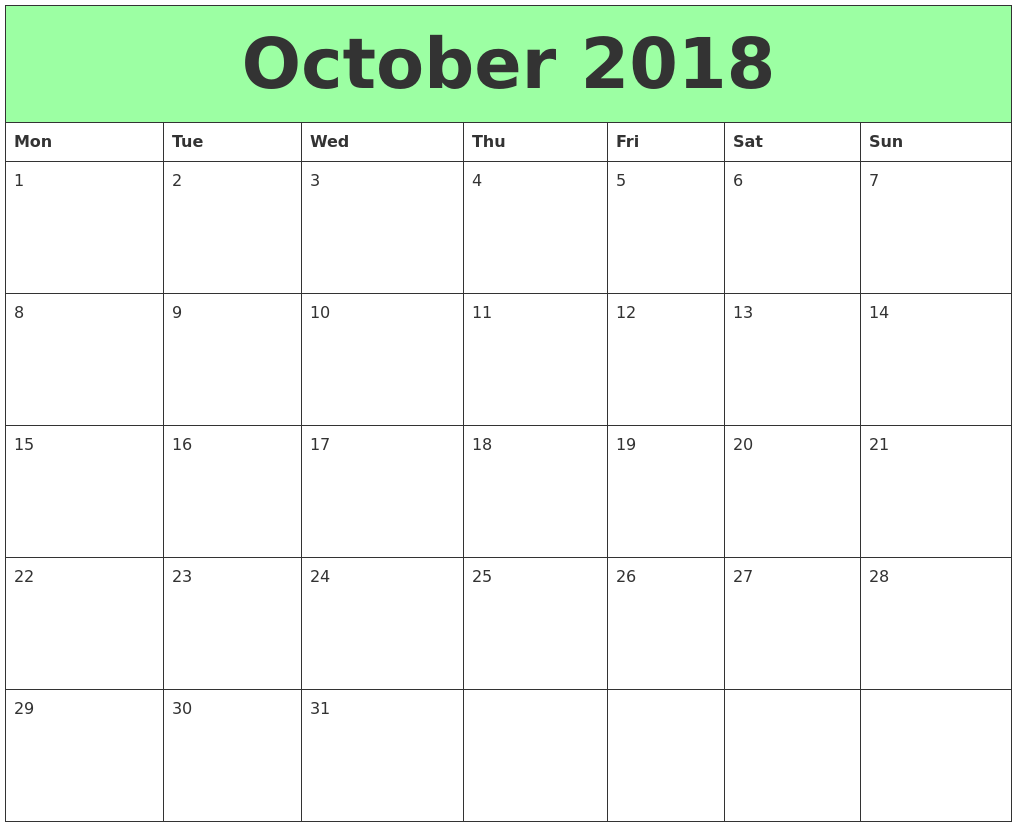 October 2018 Printable Calendars