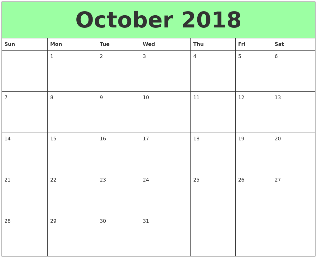 October 2018 Printable Calendars