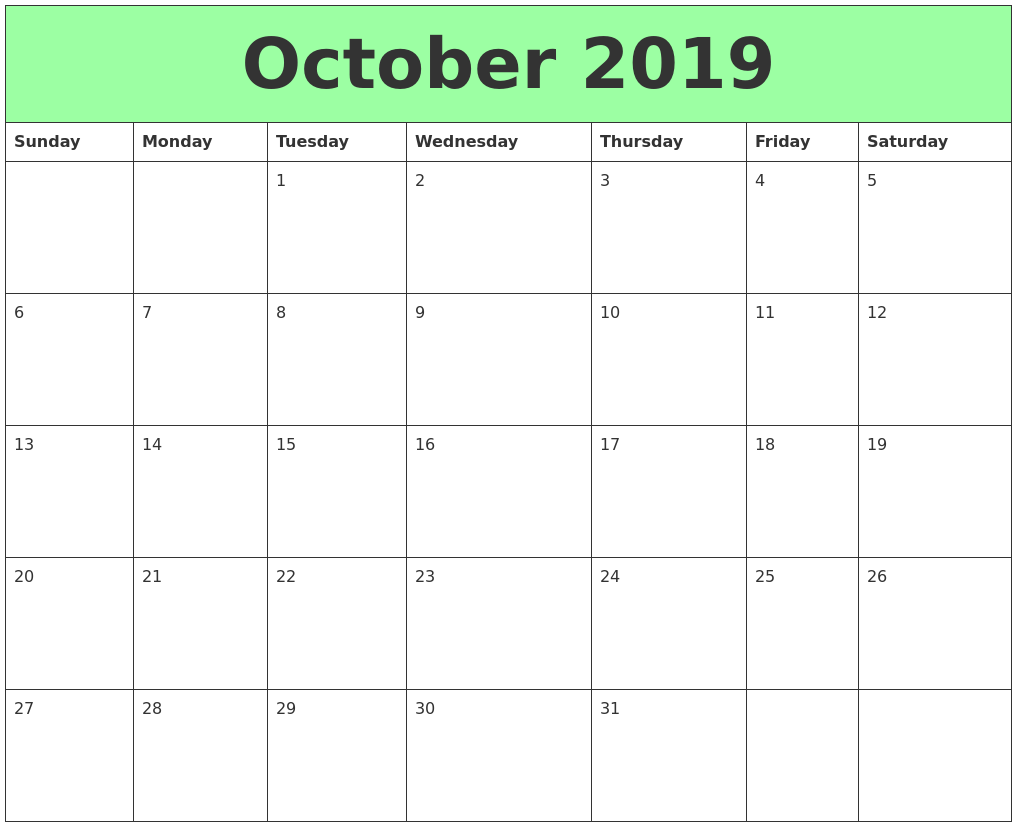 October 2019 Printable Calendars