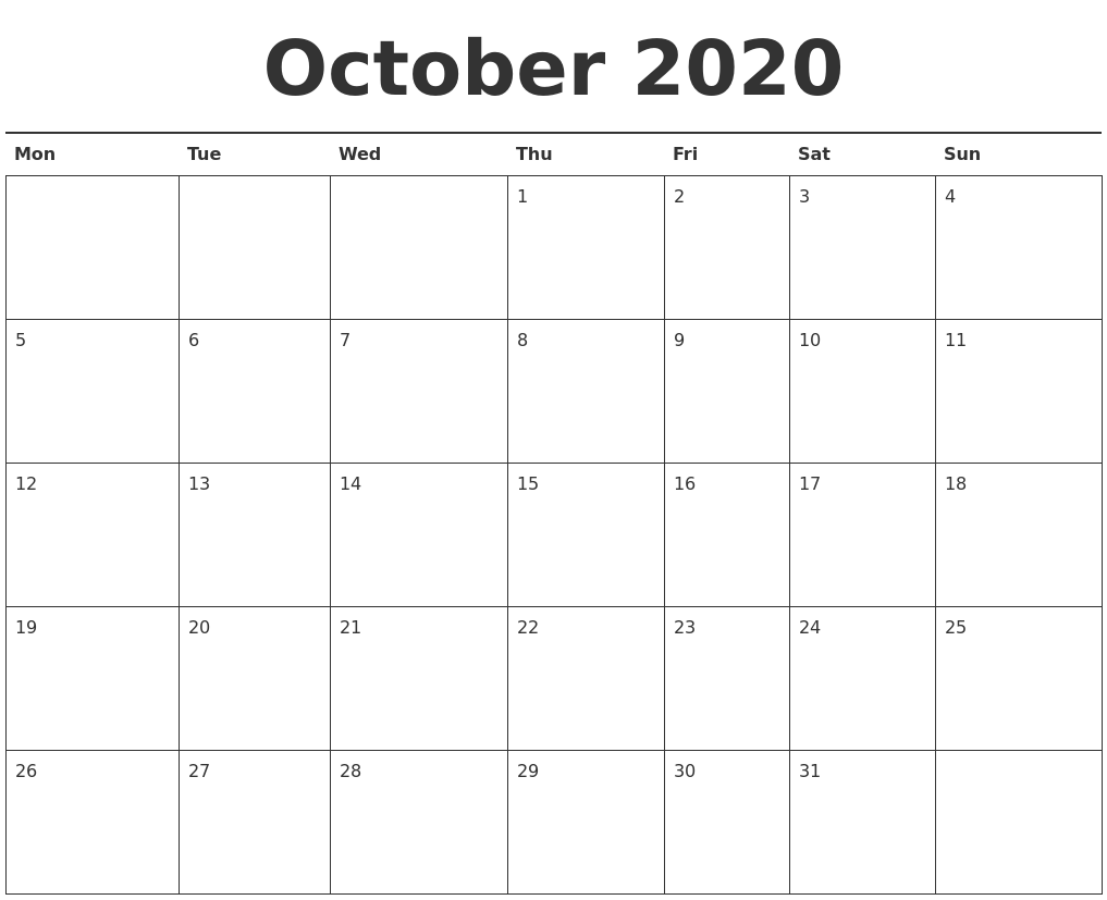 This is a photo of Adaptable Free Printable October 2020 Calendars It is a photo of Adaptable Free Printable October 2020 Calendars