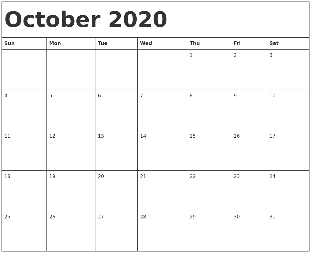 october calendars printable calendar october 2020