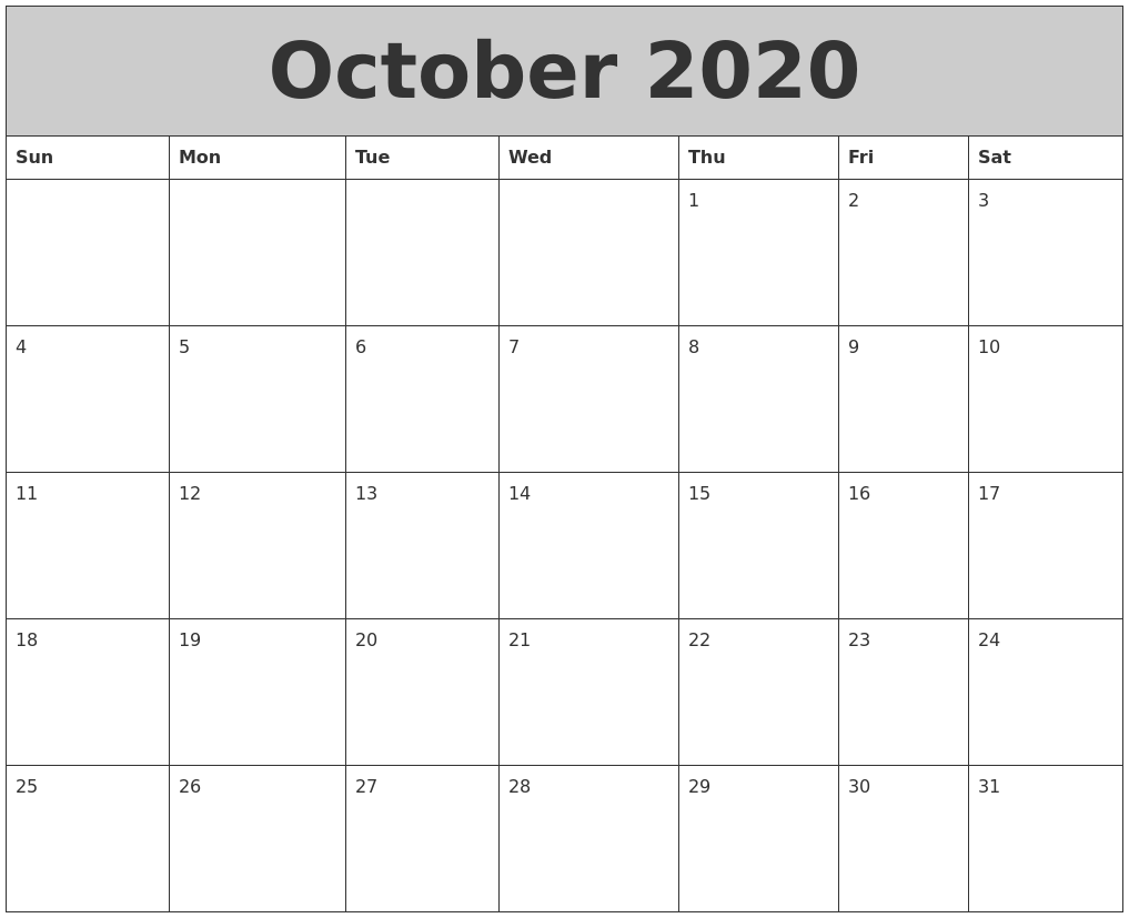 October 4 2020 Calendar