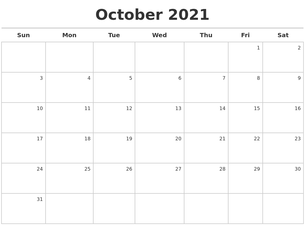 October 2021 Calendar Maker
