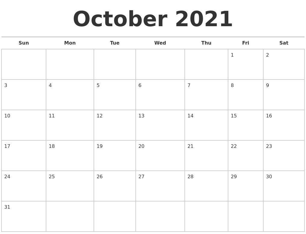 October 2021 Calendars Free