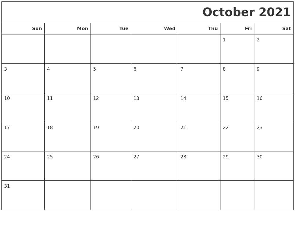 October 2021 Calendars To Print