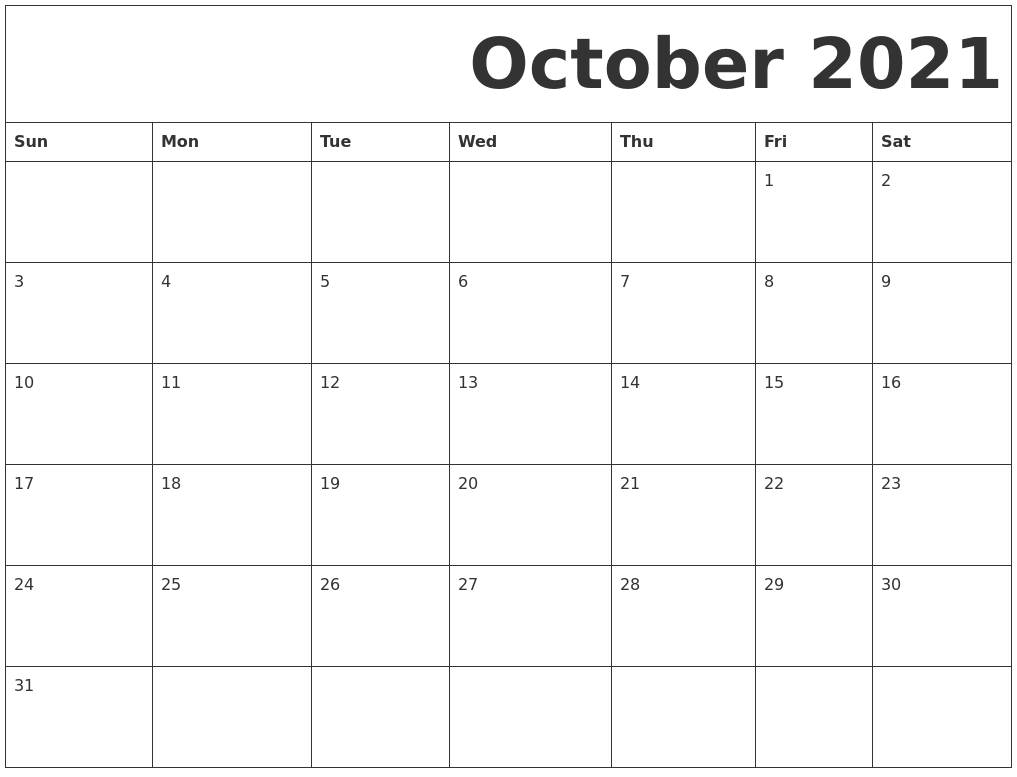 October 2021 Free Printable Calendar