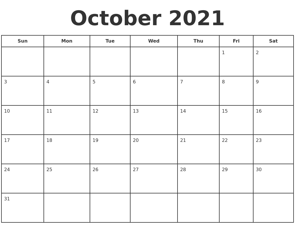 October 2021 Print A Calendar