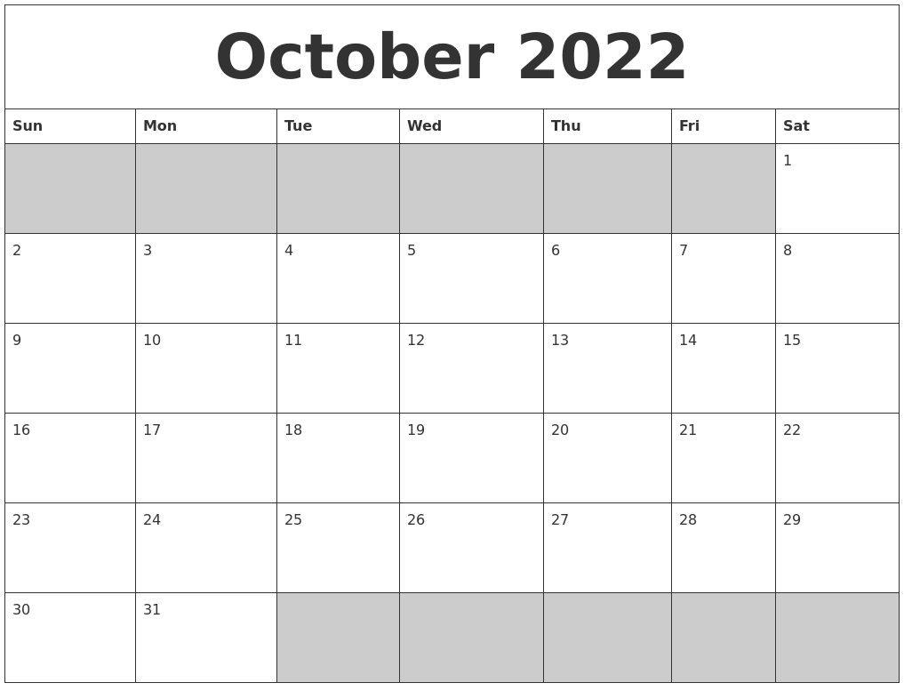 October 2022 Blank Printable Calendar