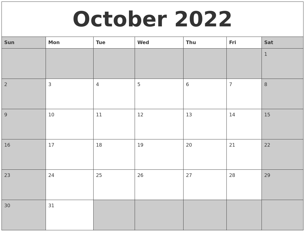 October 2022 Calanders