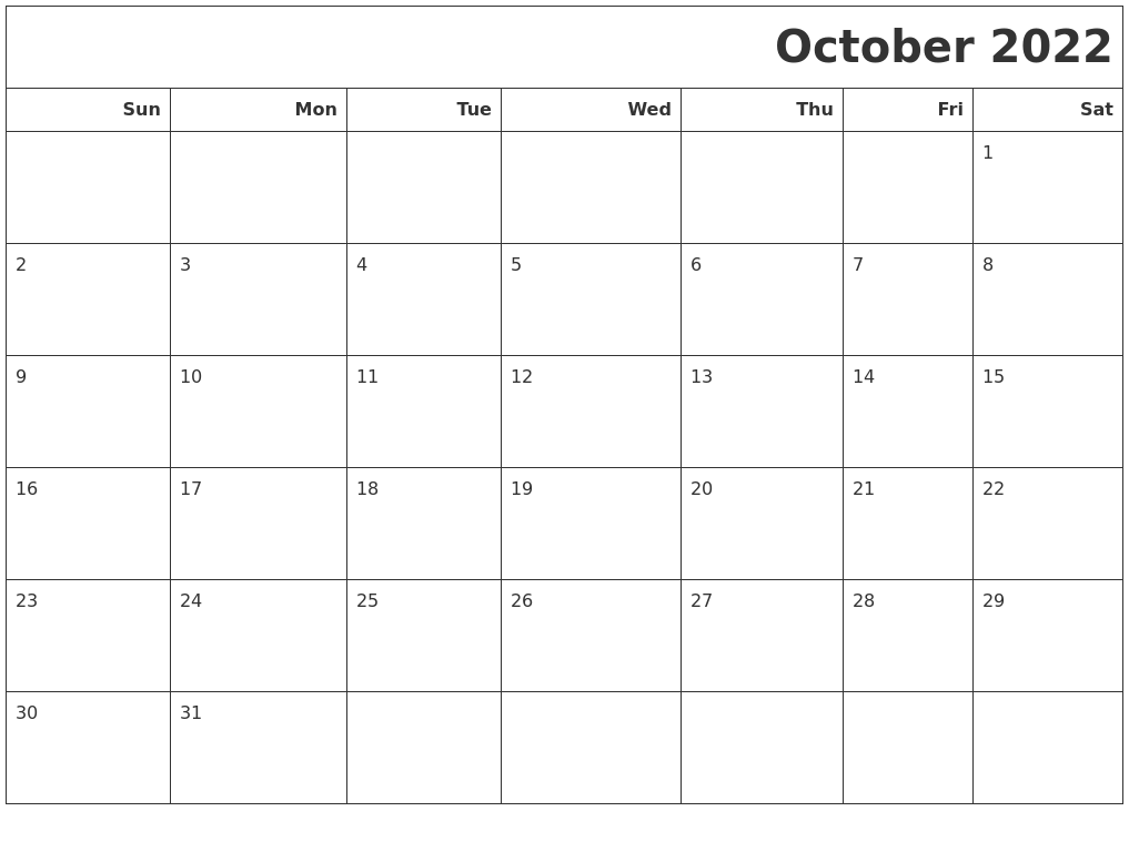 October 2022 Calendars To Print