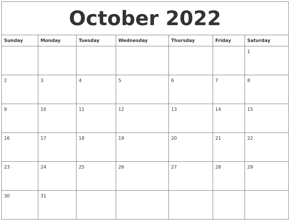 October 2022 Create Calendar