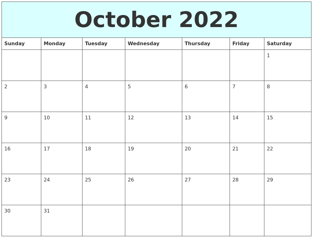 October 2022 Free Calendar