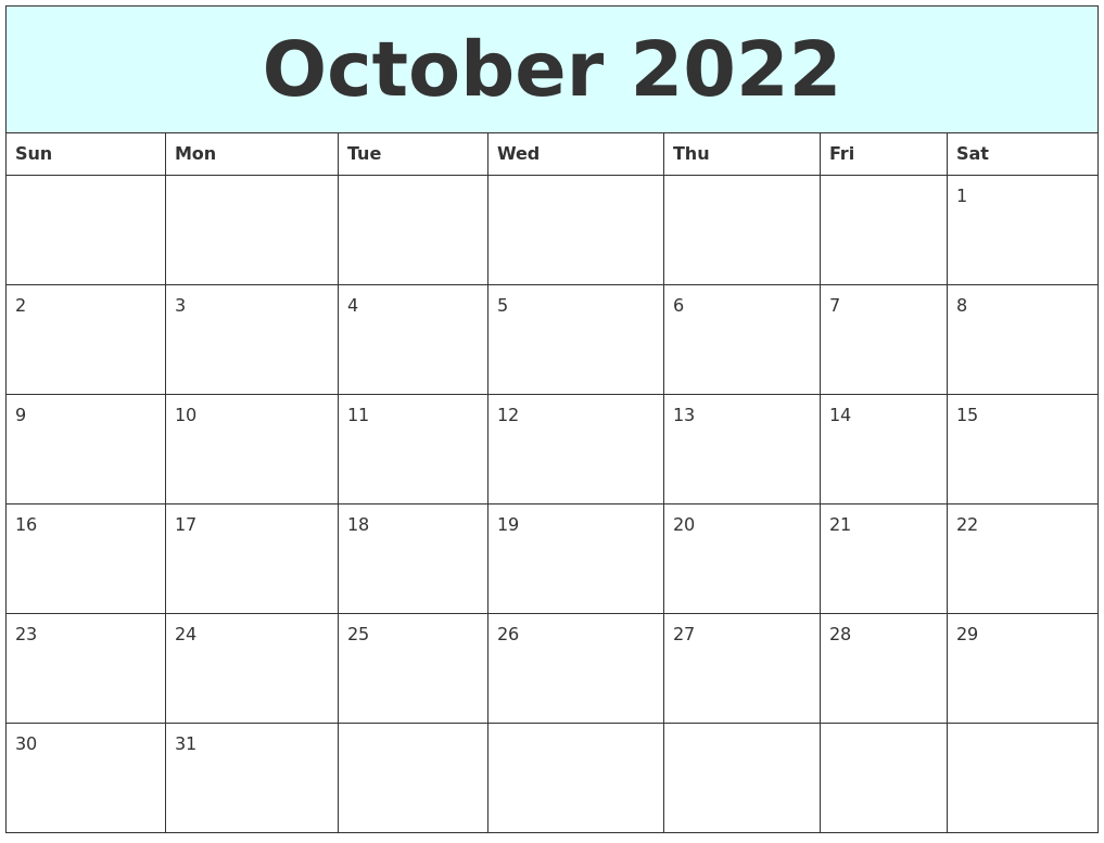 October 2022 Free Calendar