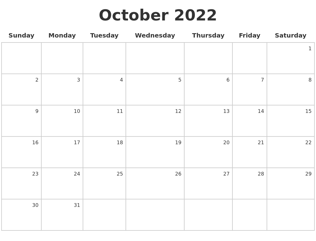 October 2022 Make A Calendar