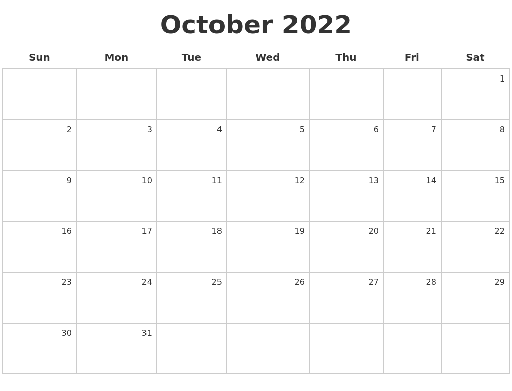 October 2022 Make A Calendar