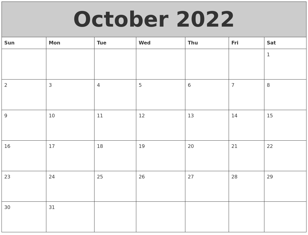 October 2022 My Calendar