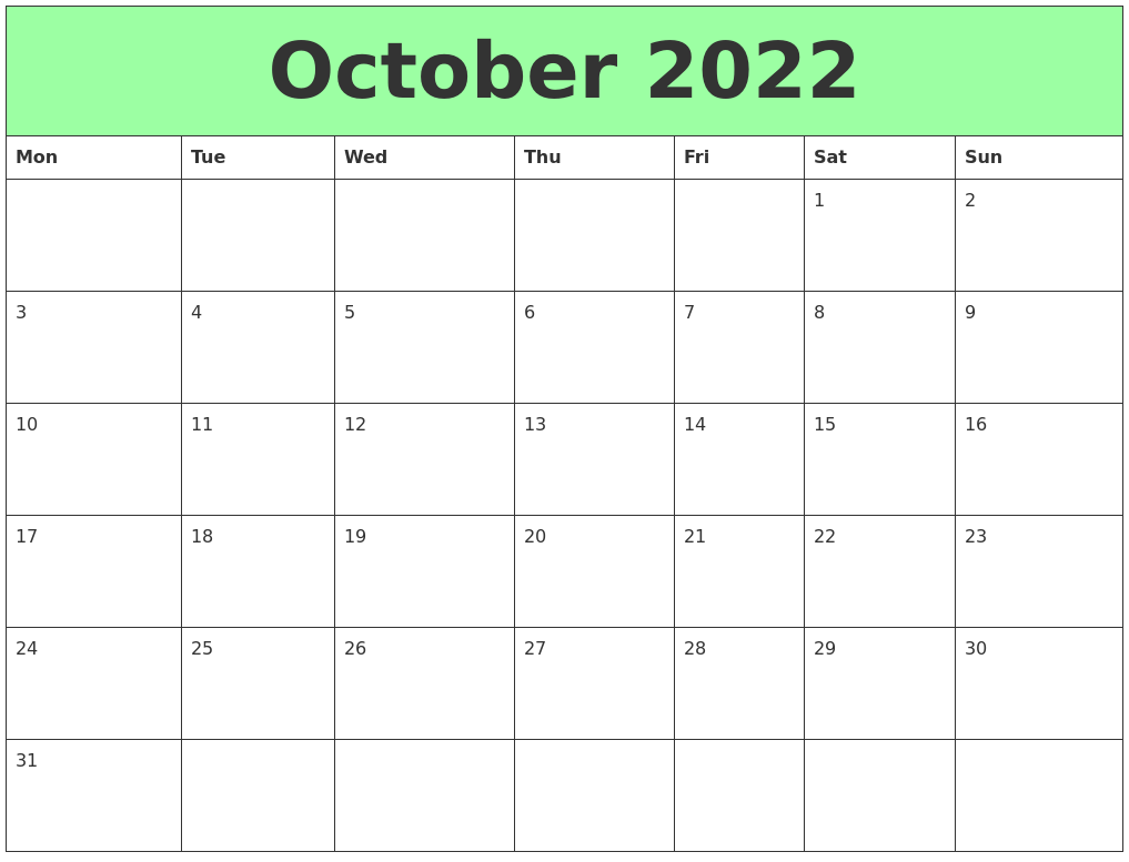 October 2022 Printable Calendars