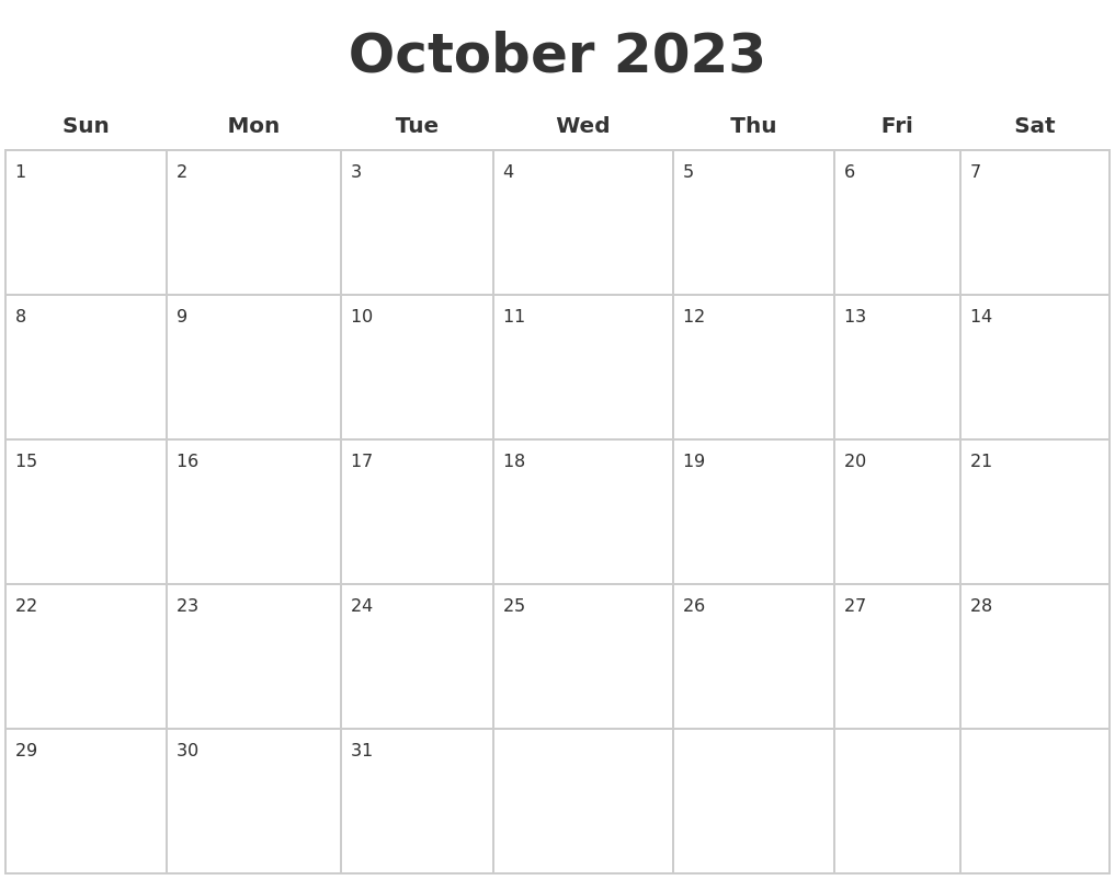 October 2023 Blank Calendar Pages