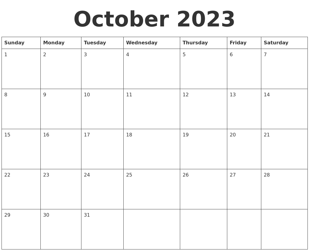 October 2023 Blank Calendar Template