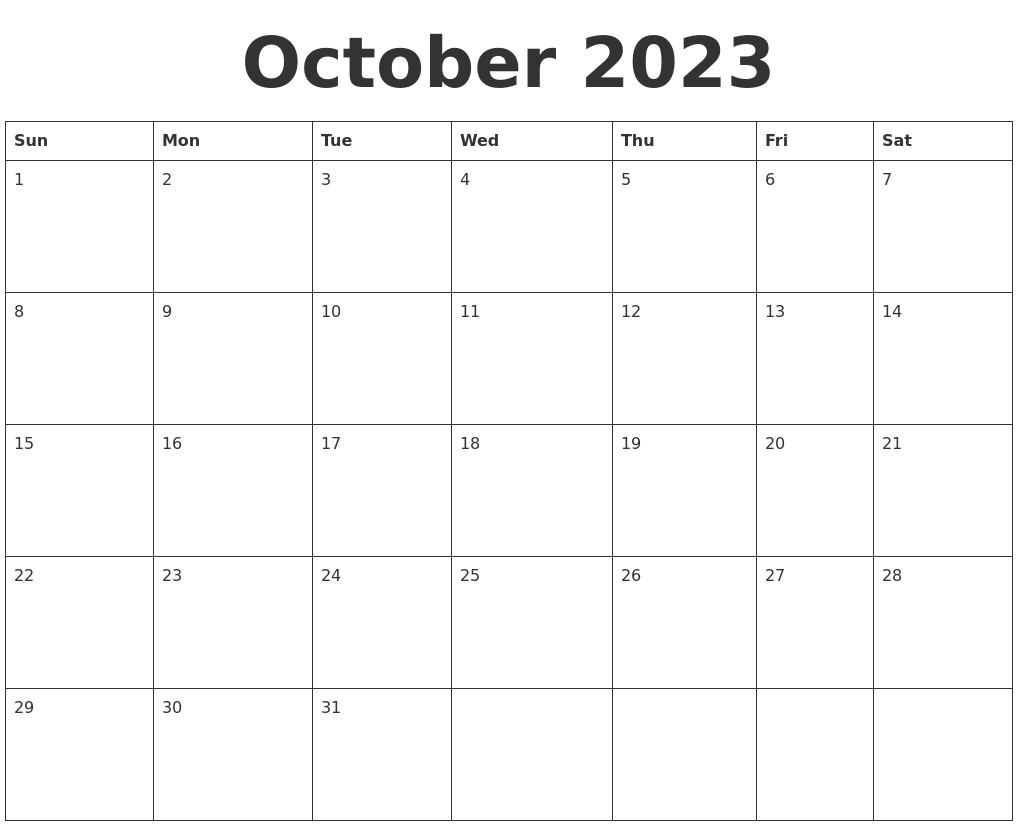 October 2023 Blank Calendar Template