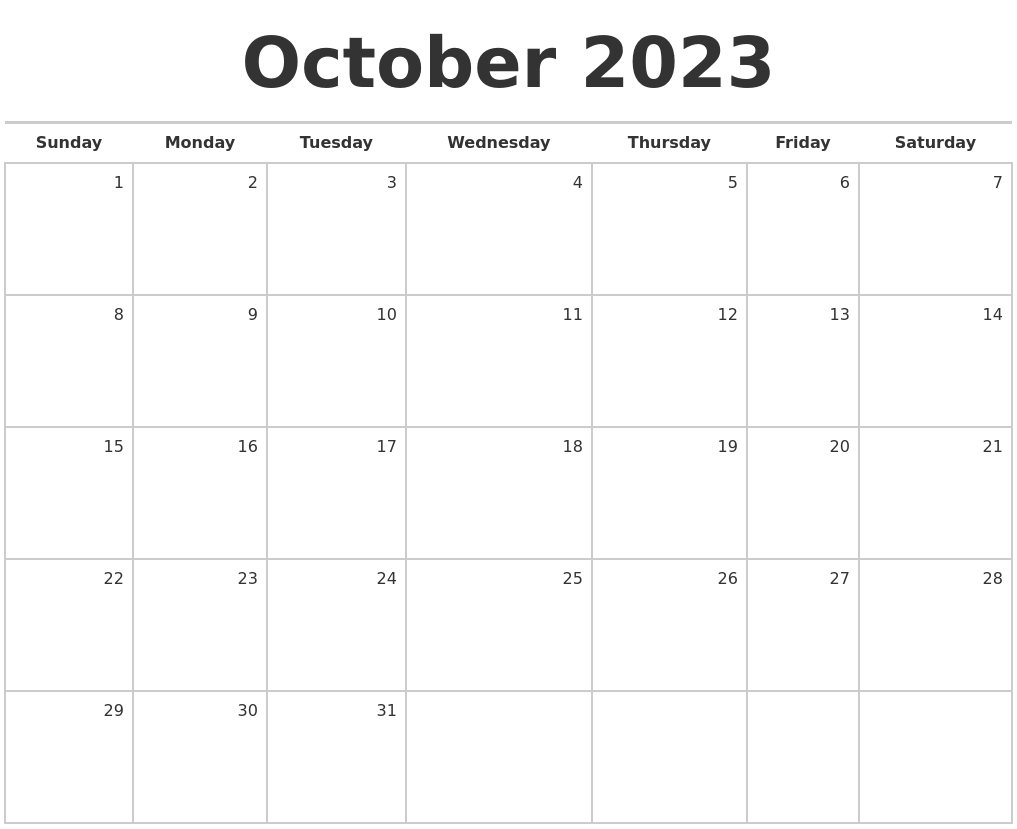 Free Printable October 2023 Calendar Page