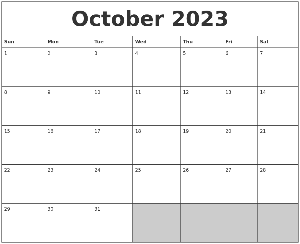 October 2023 Blank Printable Calendar