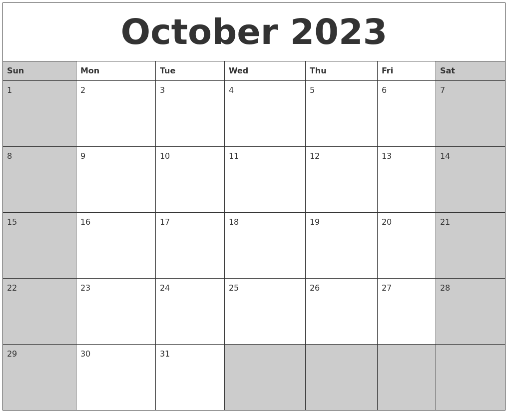 October 2023 Calanders