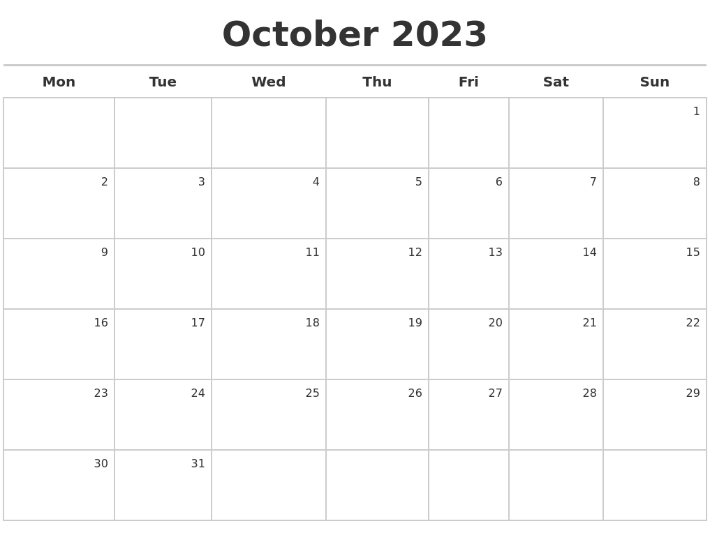 October 2023 Calendar Maker