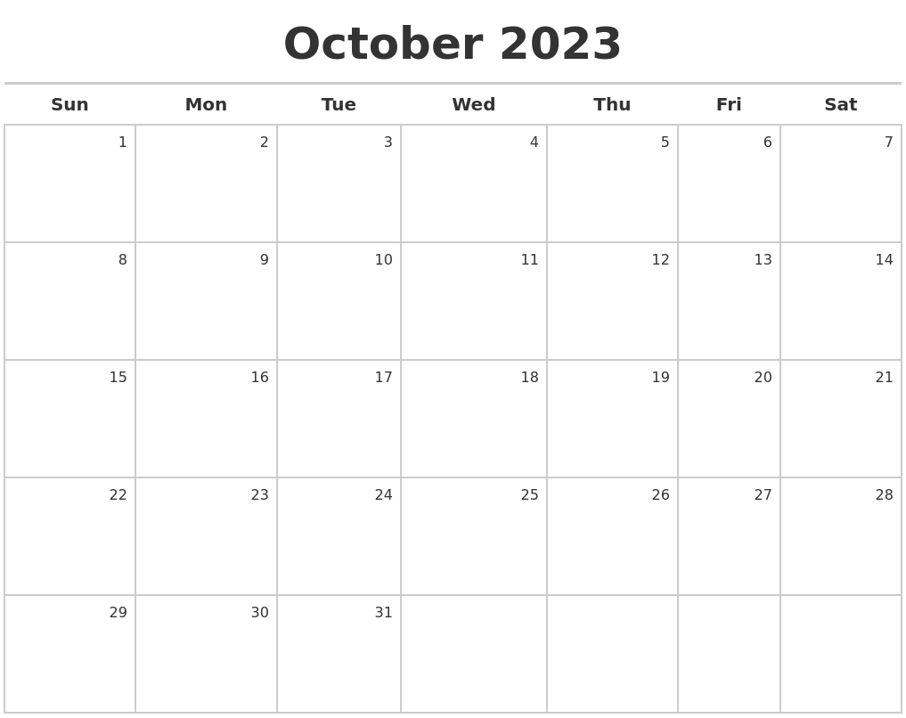 Free Printable October 2023 Calendar Wiki