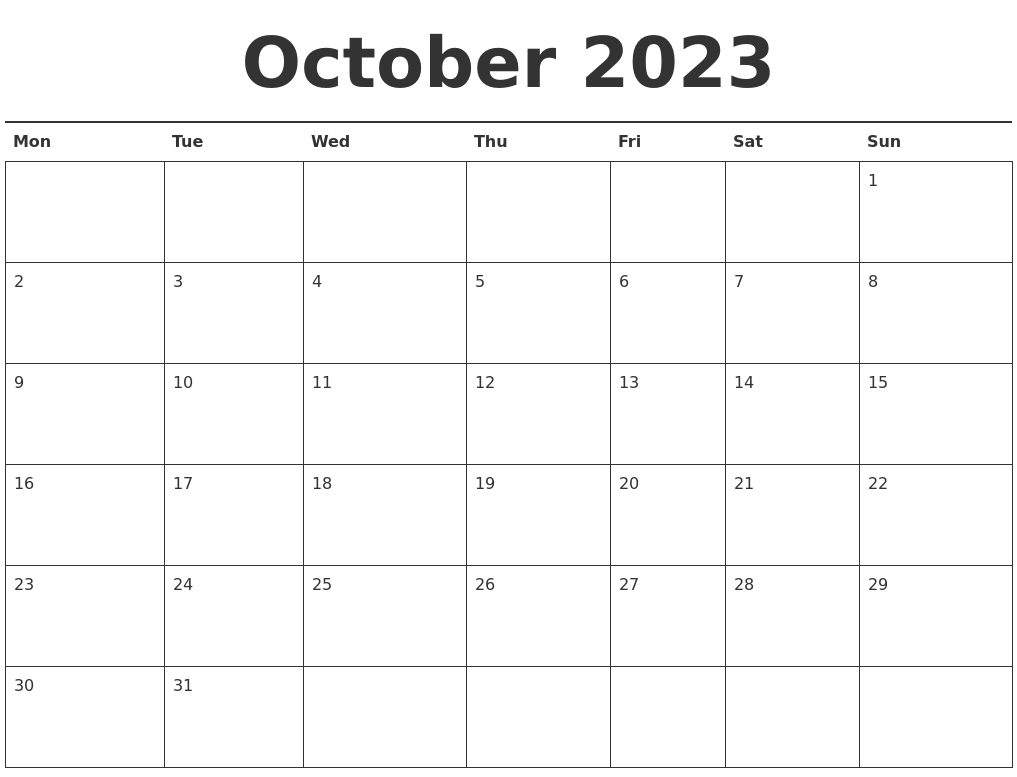October 2023 Calendar