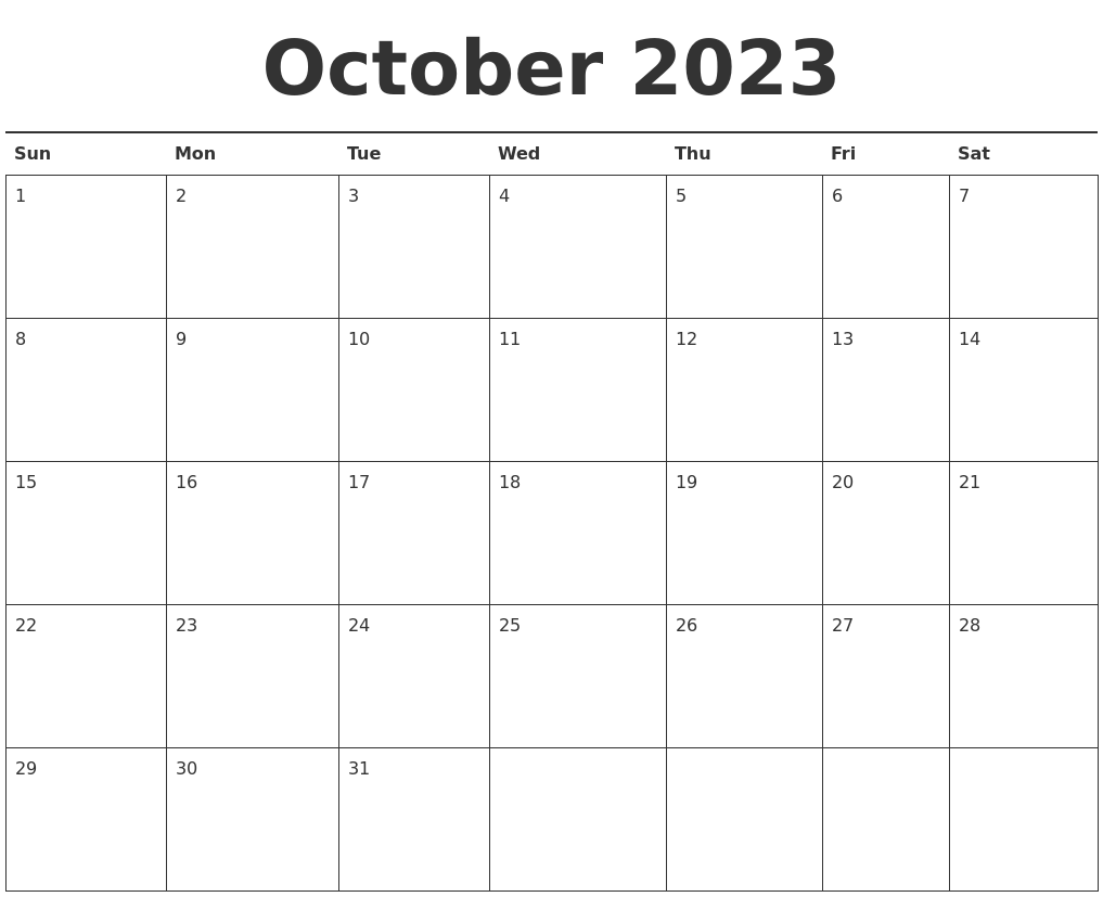 October 2023 Calendar Printable