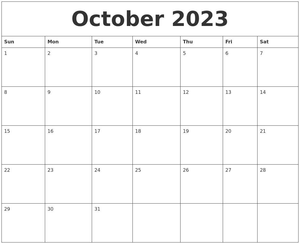 October 2023 Calendar