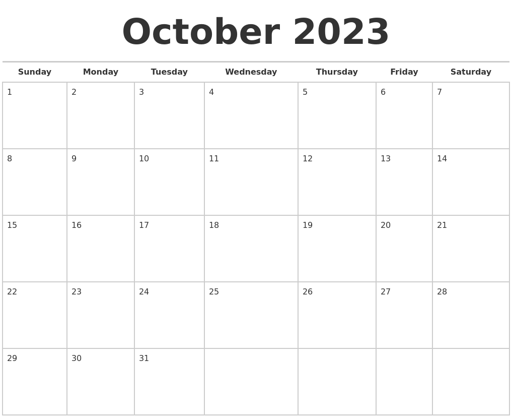October 2023 Calendars Free