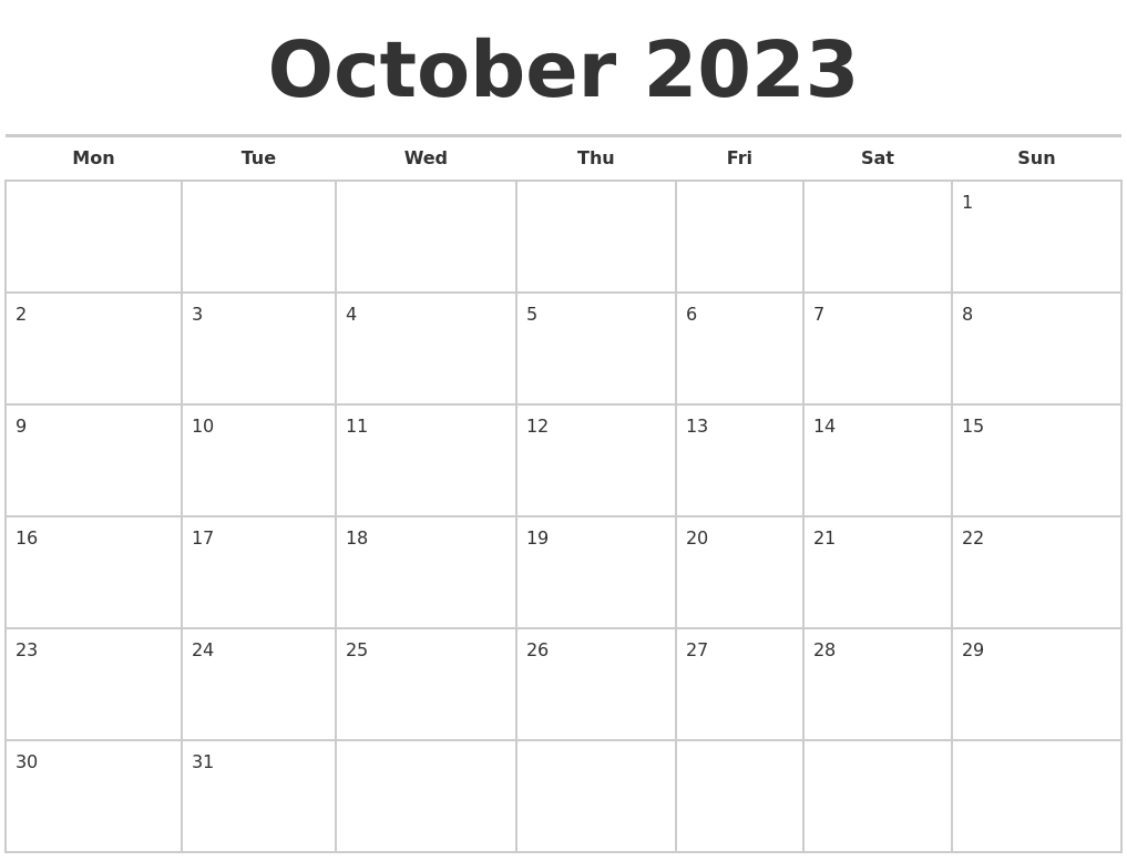 October 2023 Calendars Free