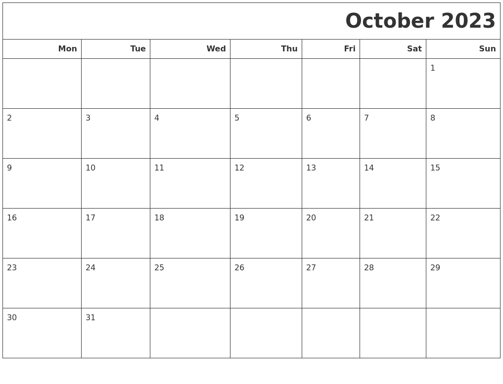 October 2023 Calendars To Print