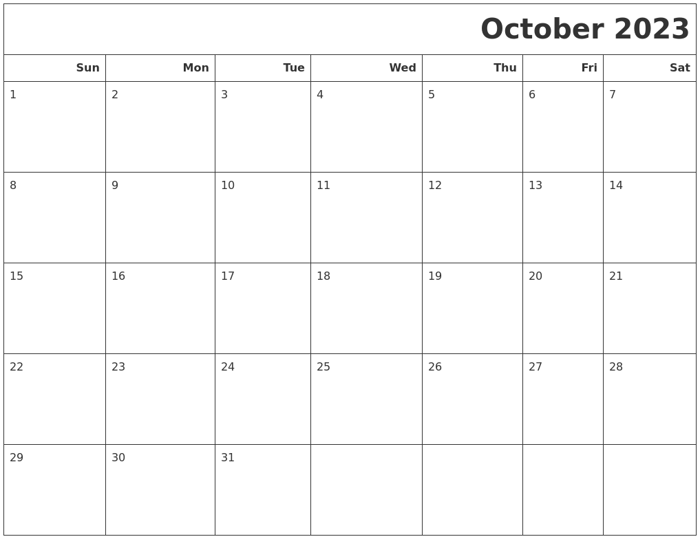 October 2023 Calendars To Print