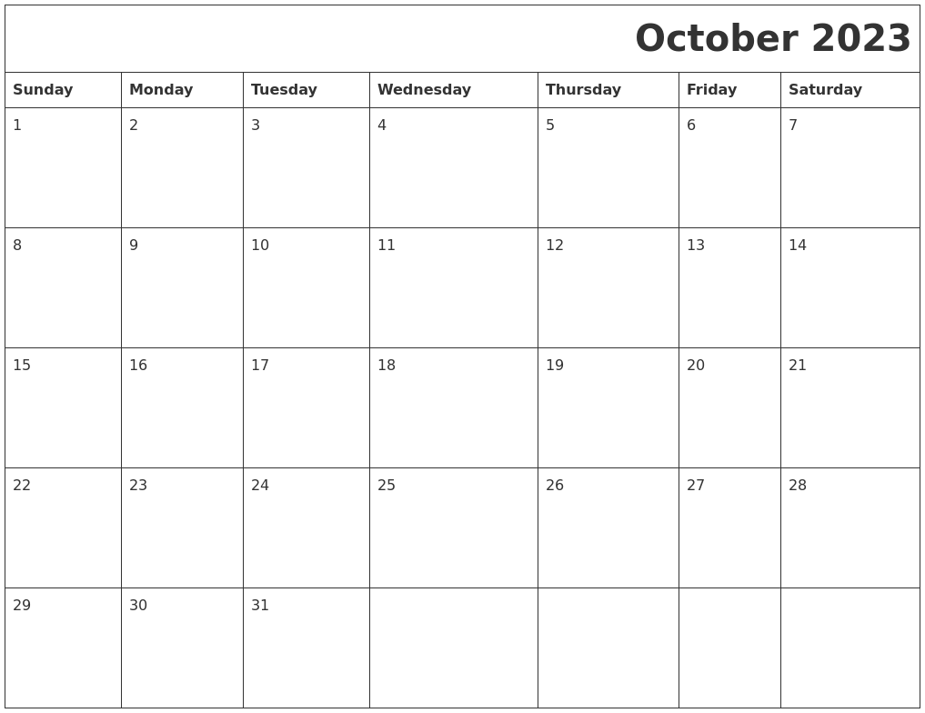 October 2023 Download Calendar
