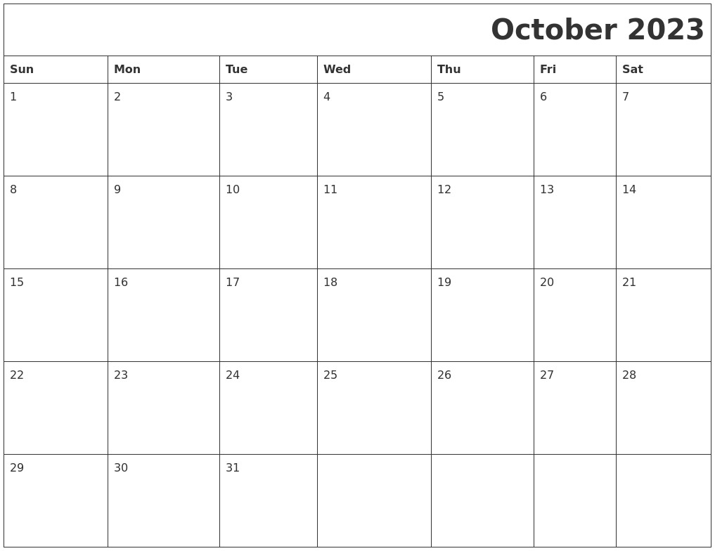 October 2023 Download Calendar