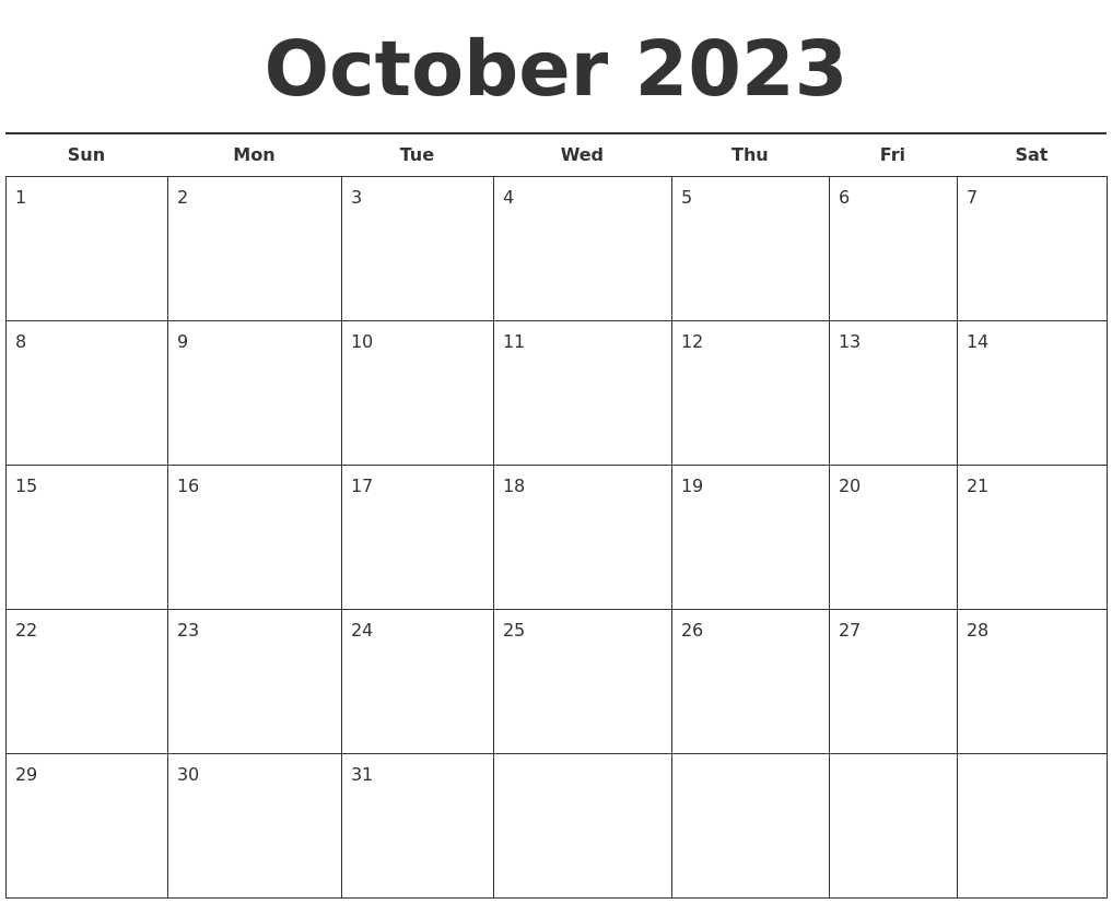 October 2023 Free Calendar Template