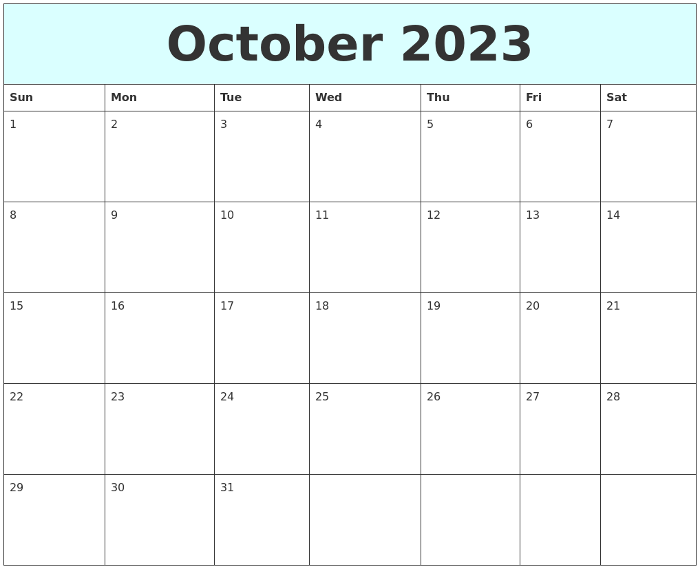 October 2023 Free Calendar