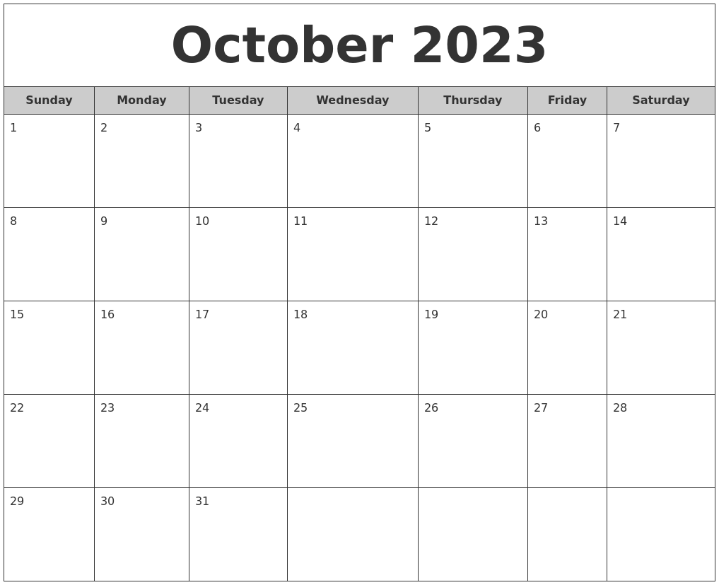 Free Printable Calendar With Notes October 2023