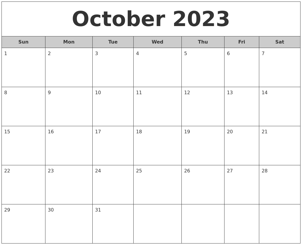 October 2023 Free Monthly Calendar