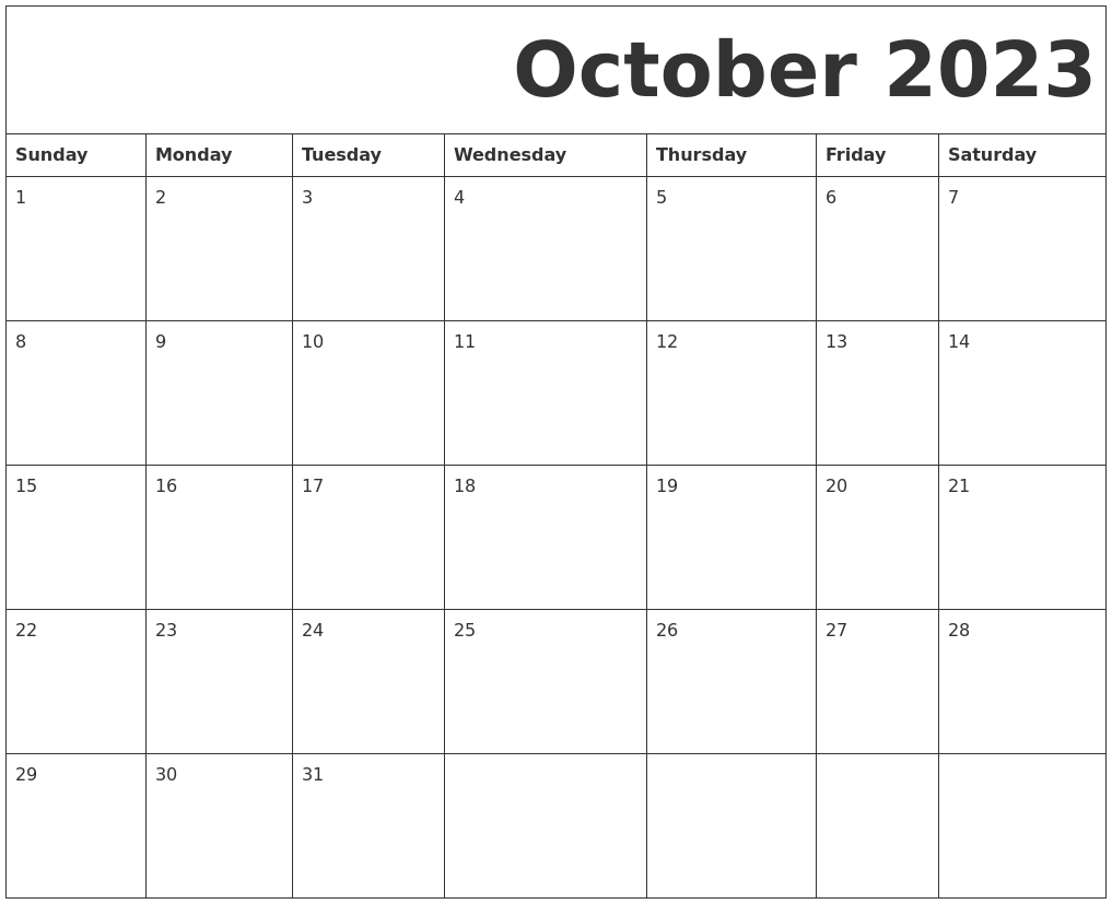 October 2023 Free Printable Calendar