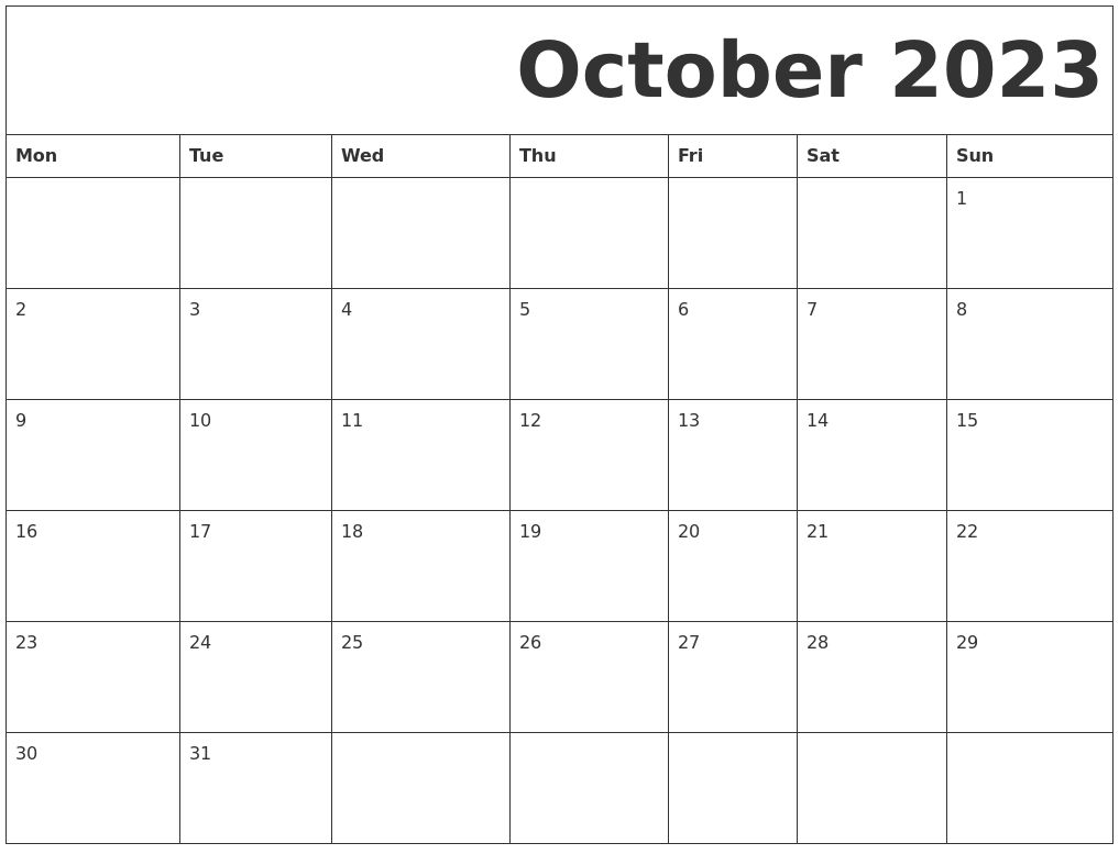 October 2023 Free Printable Calendar