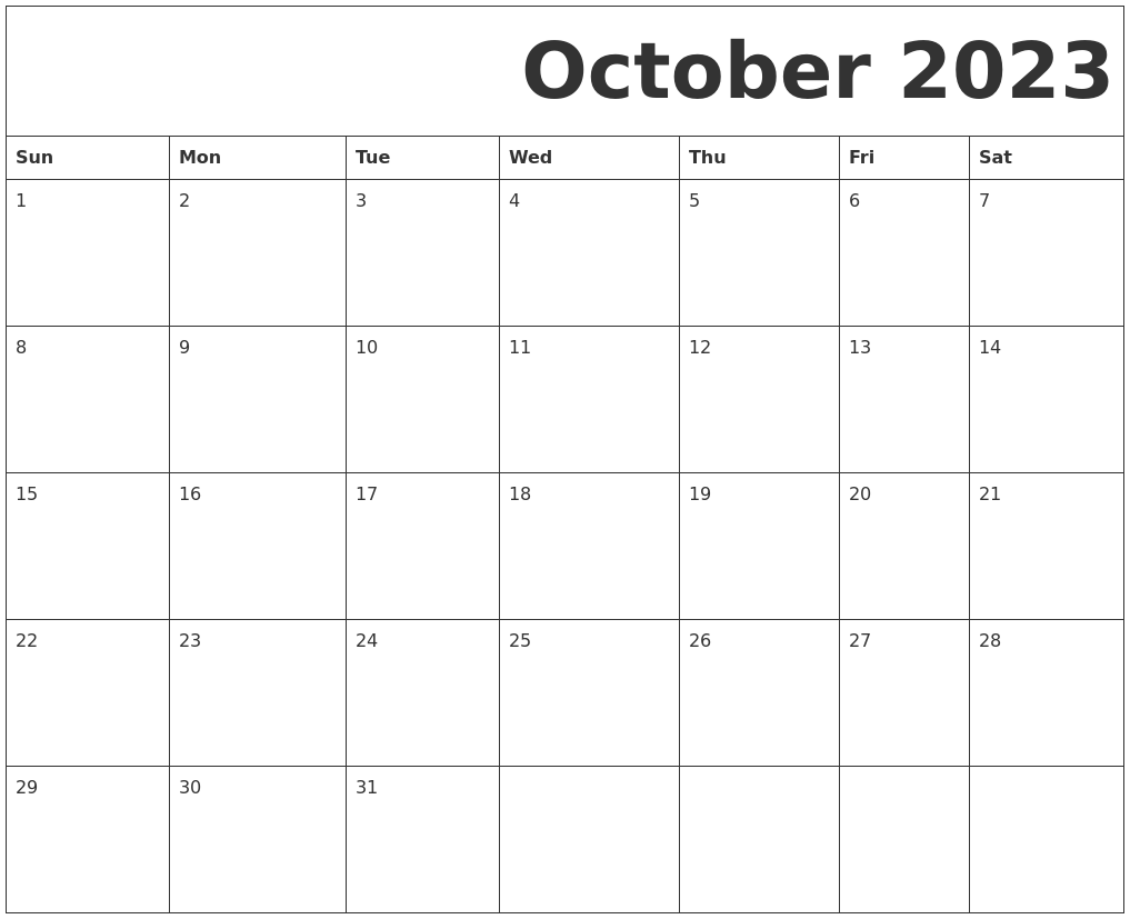 October 2023 Free Printable Calendar