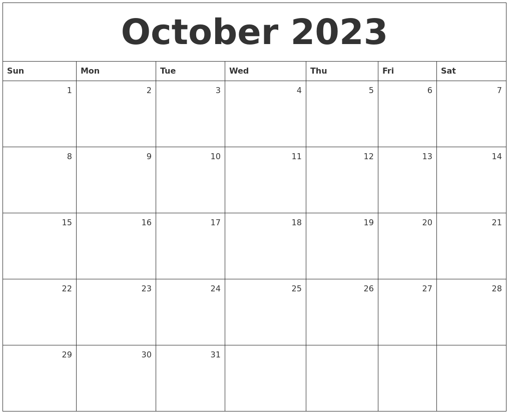 October 2023 Monthly Calendar