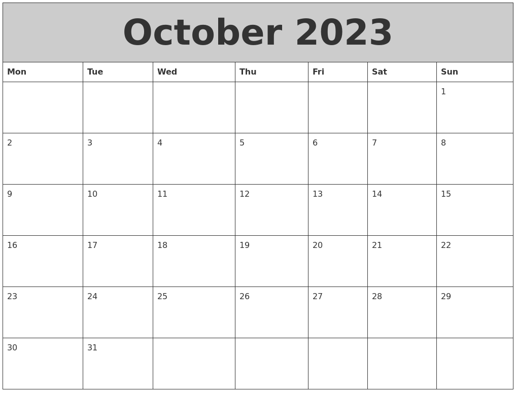 October 2023 My Calendar