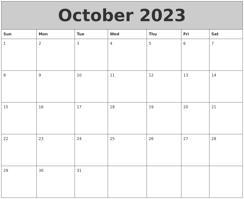 October 2023 My Calendar