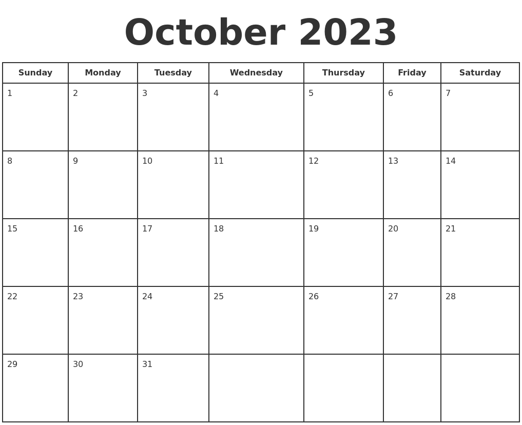 October 2023 Print A Calendar